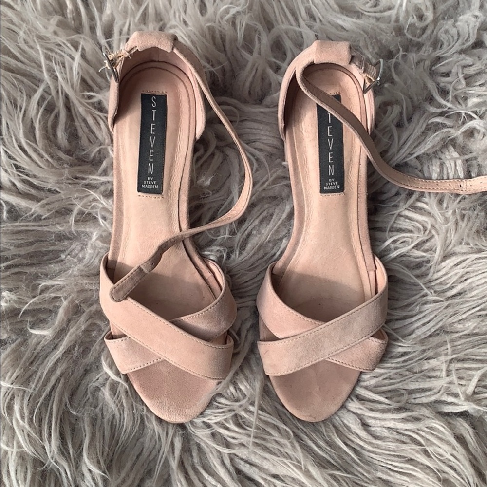 Steven pink tan block heel sandals